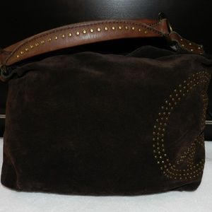 Lucky Brand Studded Peace Sign Brown Suede Hobo